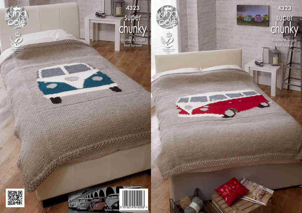 King Cole Camper Van Bed Throws Knitting Pattern Leaflet 4323