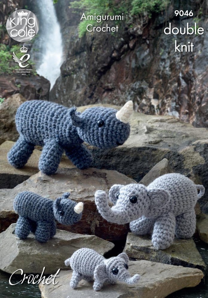 King Cole Amigurumi Toy Elephants & Rhinos Crochet Pattern Leaflet 9046