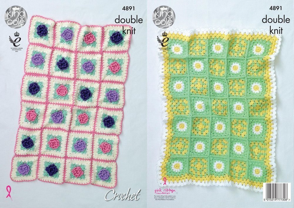 King Cole Floral Motif Blankets Crochet Pattern Leaflet 4891