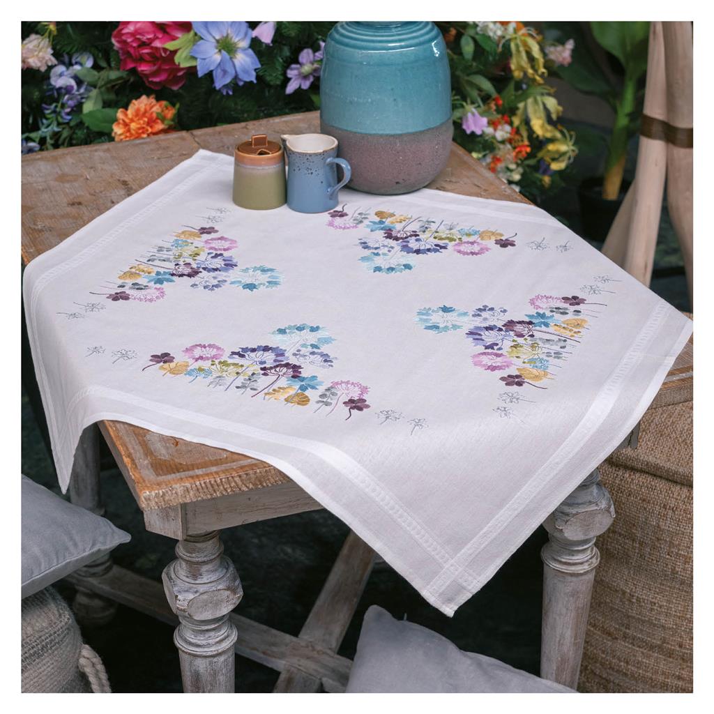 Embroidery Kit – Tablecloth – Allium in Blue and Purple