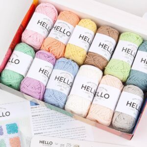 Hello 100% Cotton Gift Box Pack of 12 Balls Light DK Weight – Pastels 3