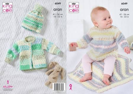 King Cole Baby Dress, Jacket, Hat and Blanket Knitting Pattern Leaflet 6049