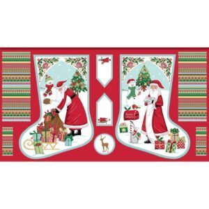 Makower Christmas Wishes Stocking Fabric Panel 038/1