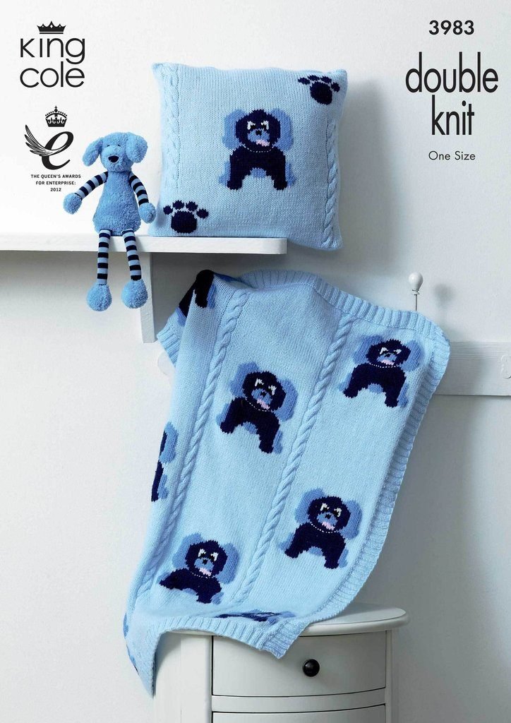 King Cole Dog Motif Blanket & Cushion Knitting Pattern Leaflet 3983