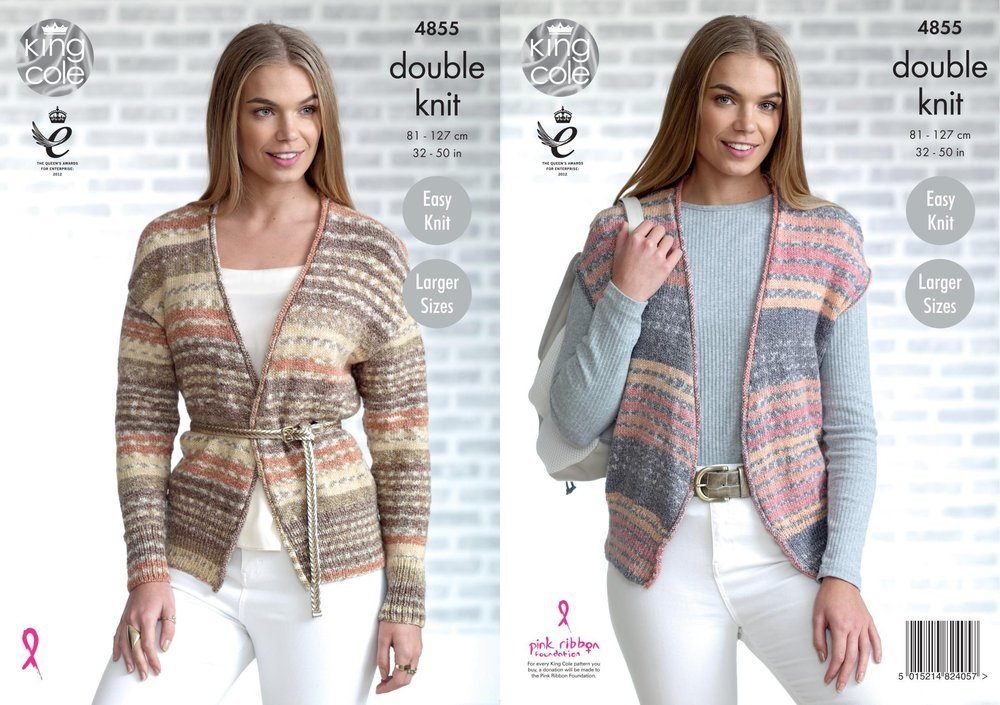 King Cole Cardigan and Waistcoat Knitting Pattern Leaflet 4855