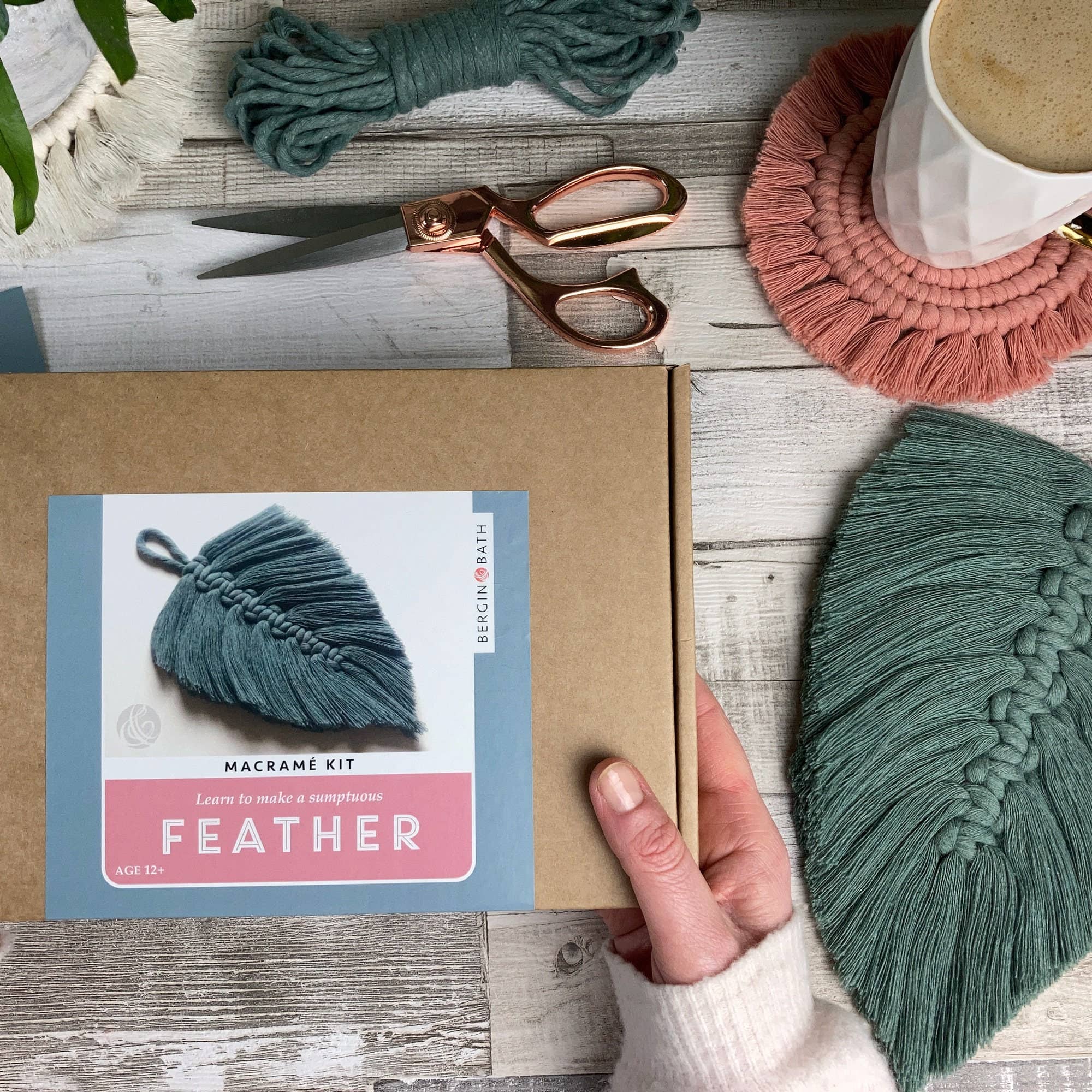 Macrame Kit – Green Feather – Make Your Own Boho Decoration.