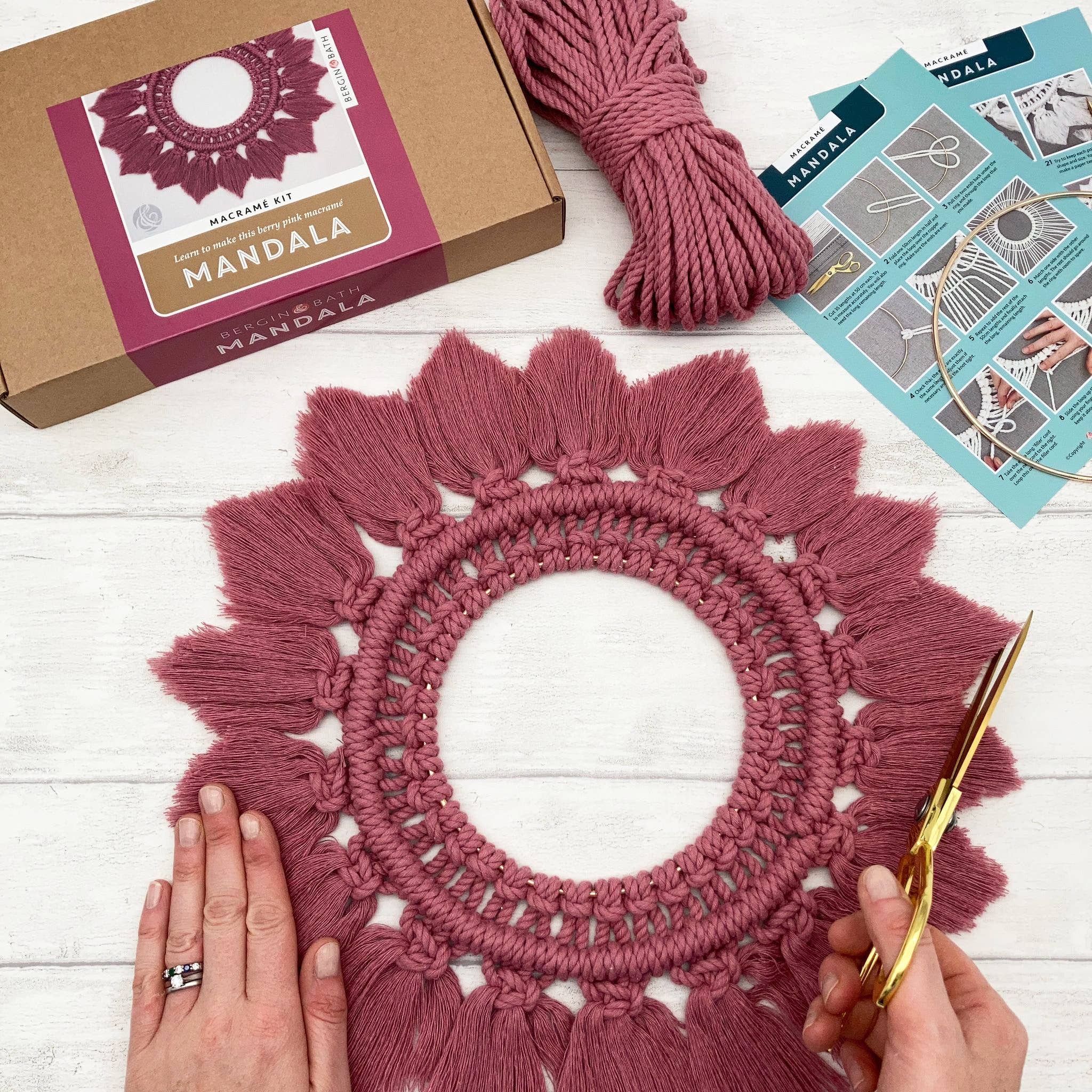 Macrame Kit – Mandala – Berry Pink. Craft kit for adults