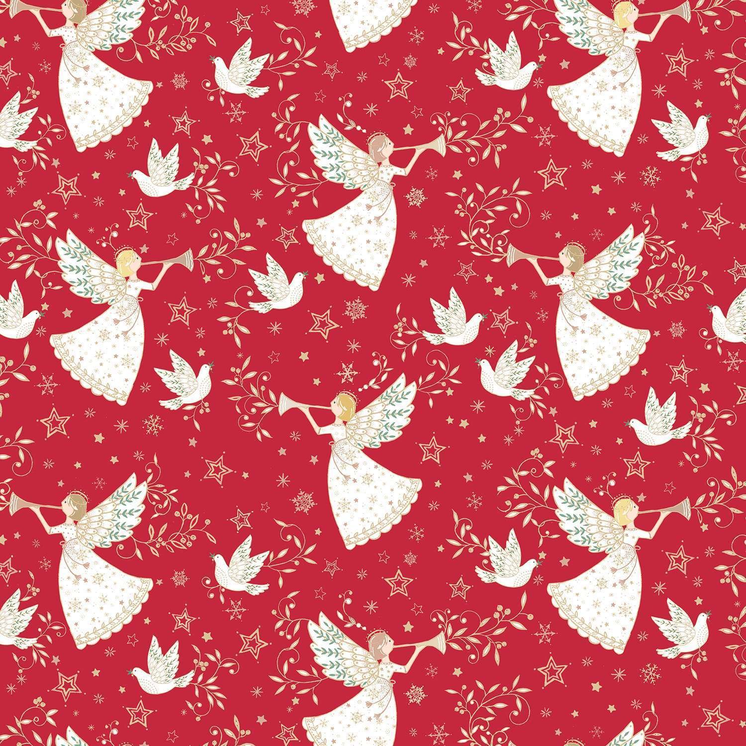 Makower Christmas Angels Red 041R