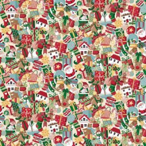 Makower Christmas Wishes Stocking Fillers Cream 033/Q Patchwork & Quilting Fabric