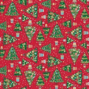 Makower Christmas Wishes Trees Red 036/R Patchwork & Quilting Fabric