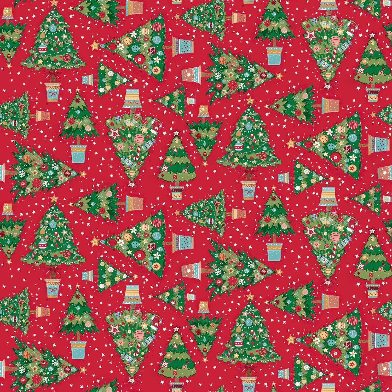 Makower Christmas Wishes Trees Red 036/R