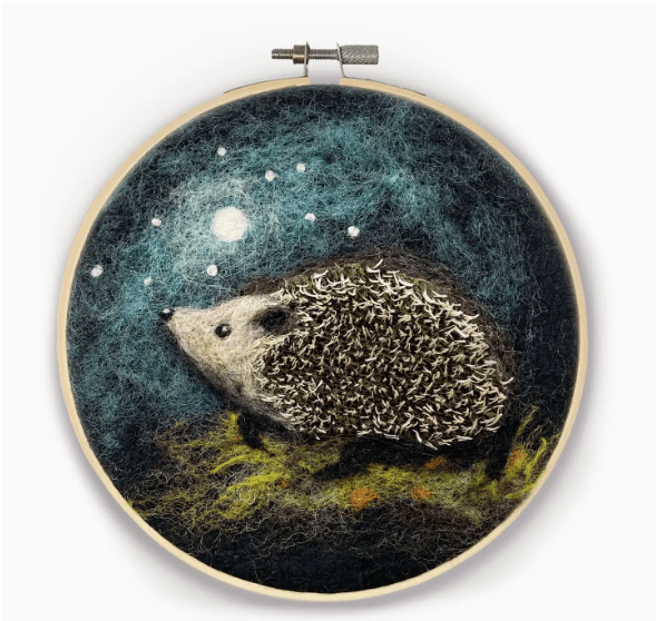 Hedgehog in A Hoop Needle Felting Craft Kit