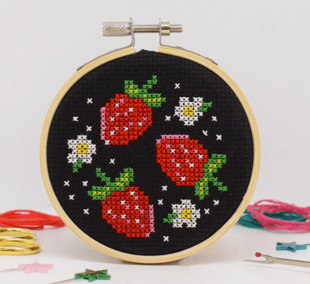 Cute Strawberry 3″ Mini Cross Stitch Kit