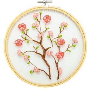 Duftin Cherry Flower Embroidery DIY Wall Hanging Kit, 18 cm Ø