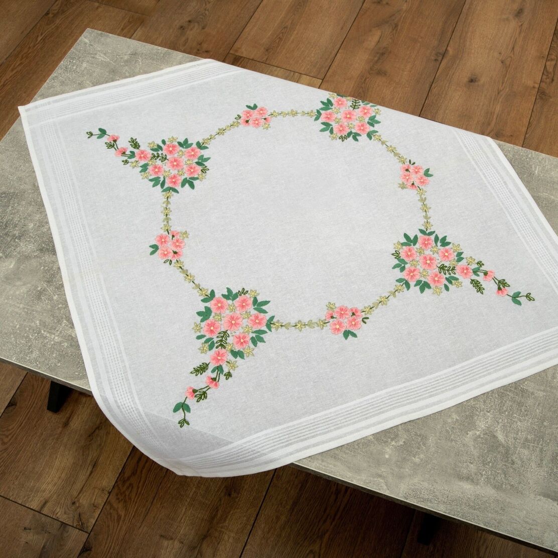 Duftin Wild Roses Embroidery DIY Table Topper Kit, 80 x 80 cm