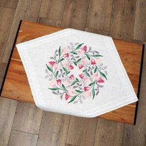 Duftin DIY Embroidery Set, Tulip Flower Pattern, DIY Home Decor Kitchen Tablecloth, 80 x 80 cm