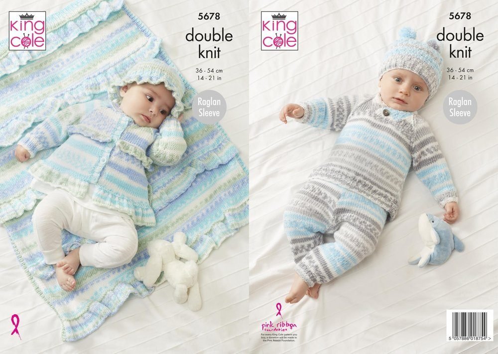 King Cole Baby Sweater Pants Jacket Hat Blanket Knitting Pattern Leaflet 5678