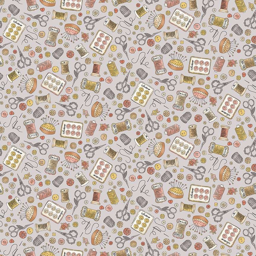 Makower Atelier Notions Grey 132/S Patchwork & Quilting Fabric