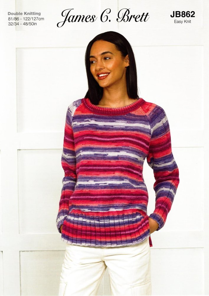 James C Brett Round Neck Sweater Knitting Pattern Leaflet JB862