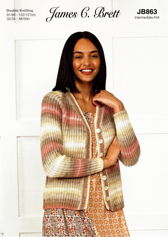 James C Brett V Neck Cardigan Knitting Pattern Leaflet JB863