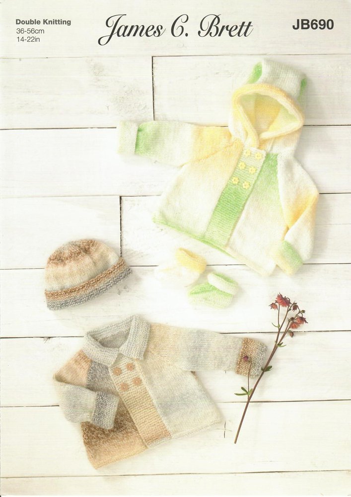 James C Brett Jackets Hat and Bootees Knitting Pattern Leaflet JB690