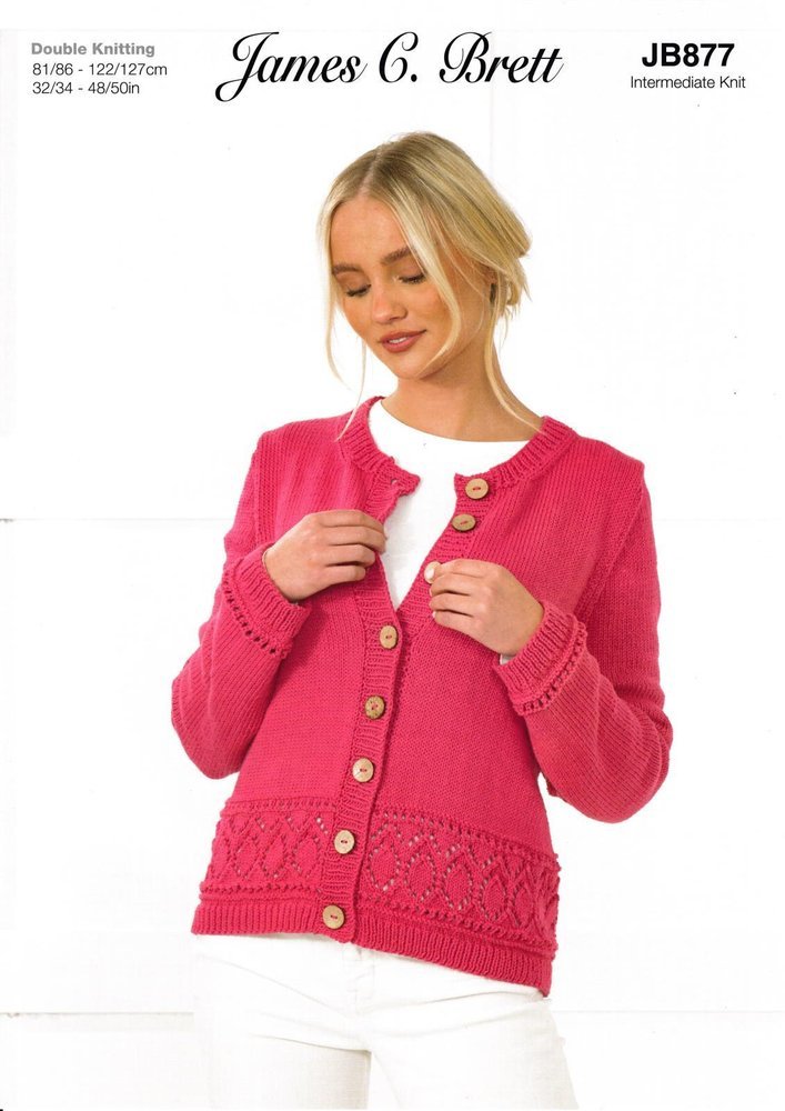 James C Brett Round Neck Cardigan Knitting Pattern Leaflet JB877