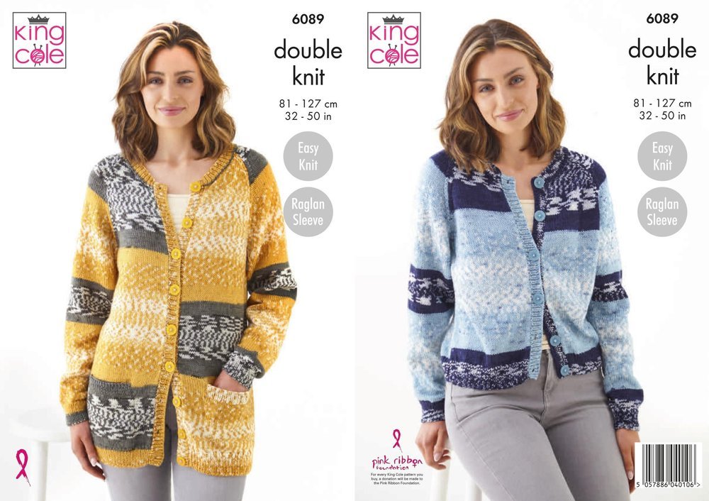 King Cole Raglan Cardigans Knitting Pattern Leaflet 6089