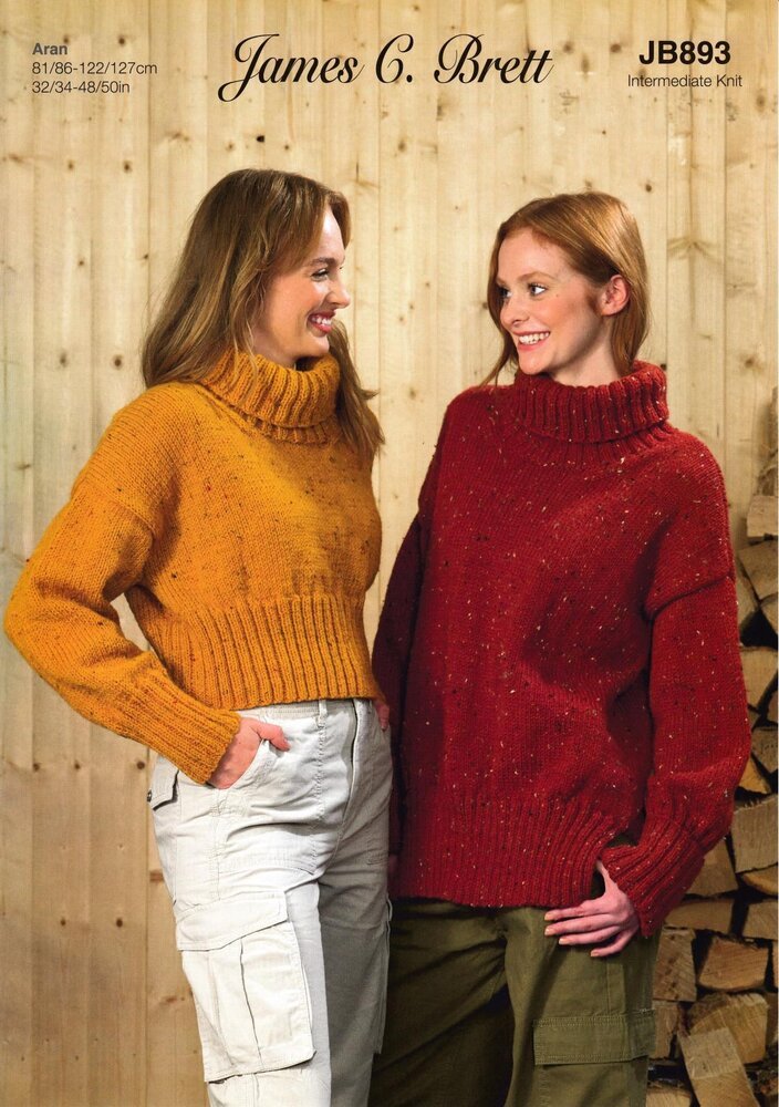 James C Brett Polo Neck Sweaters Knitting Pattern Leaflet JB893