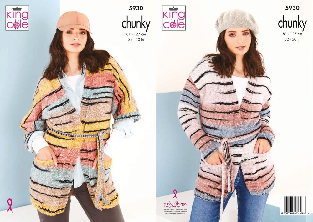King Cole Longline Belted Cardigan Knitting Pattern Leaflet 5930