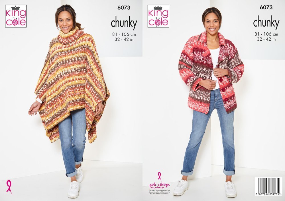King Cole Cardigan and Poncho Knitting Pattern Leaflet 6073