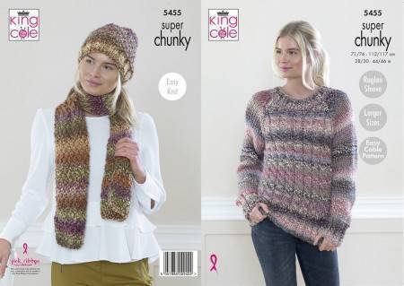 King Cole Sweater , Hat and Scarf Knitting Pattern Leaflet 5455
