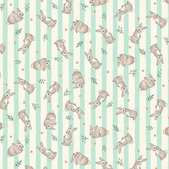 Makower Little Ones Bunnies Teal 191/T Patchwork & Quilting Fabric