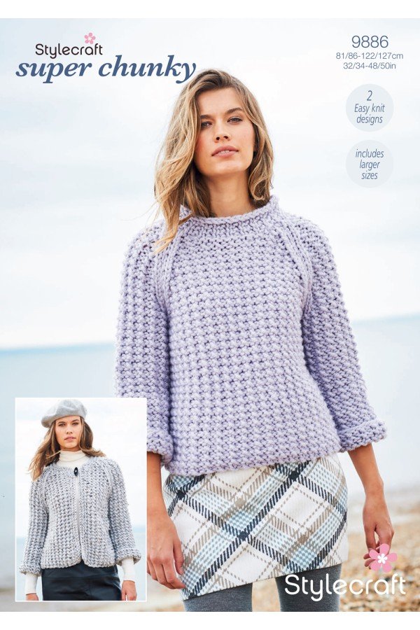 Stylecraft Sweater and Cardigan Knitting Pattern Leaflet 9886