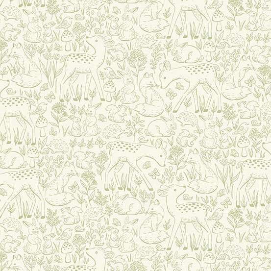 Makower Little Ones Etched Green 194/G Patchwork & Quilting Fabric