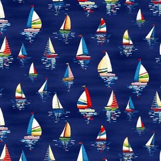 Makower Beside The Sea – Sail Boats on Navy Blue – 2340/B8