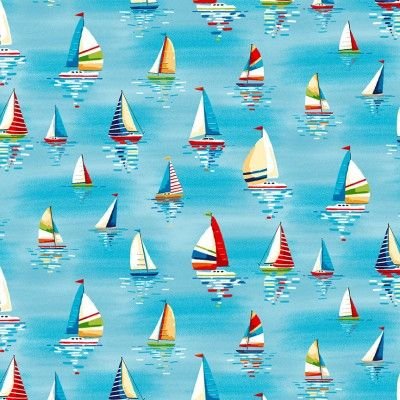 Makower Beside The Sea – Small Sail Boats on Sky Blue – 2340/B4