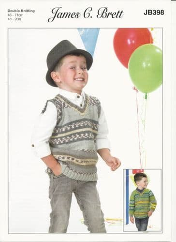 James C Brett Boys Slipover and Sweater Knitting Pattern Leaflet JB398