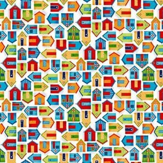 Makower Beside The Sea – Beach Huts on White – 2345/W