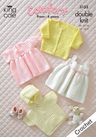 King Cole Baby Jacket, Cardigan and Dresses Crochet Pattern Leaflet 3152