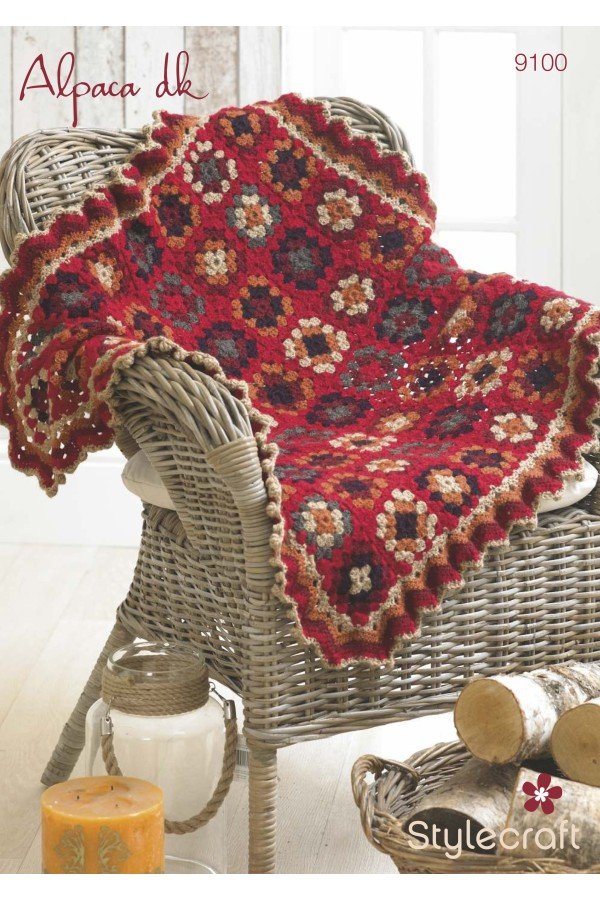 Stylecraft Granny Square Blanket Crochet Pattern Leaflet 9100
