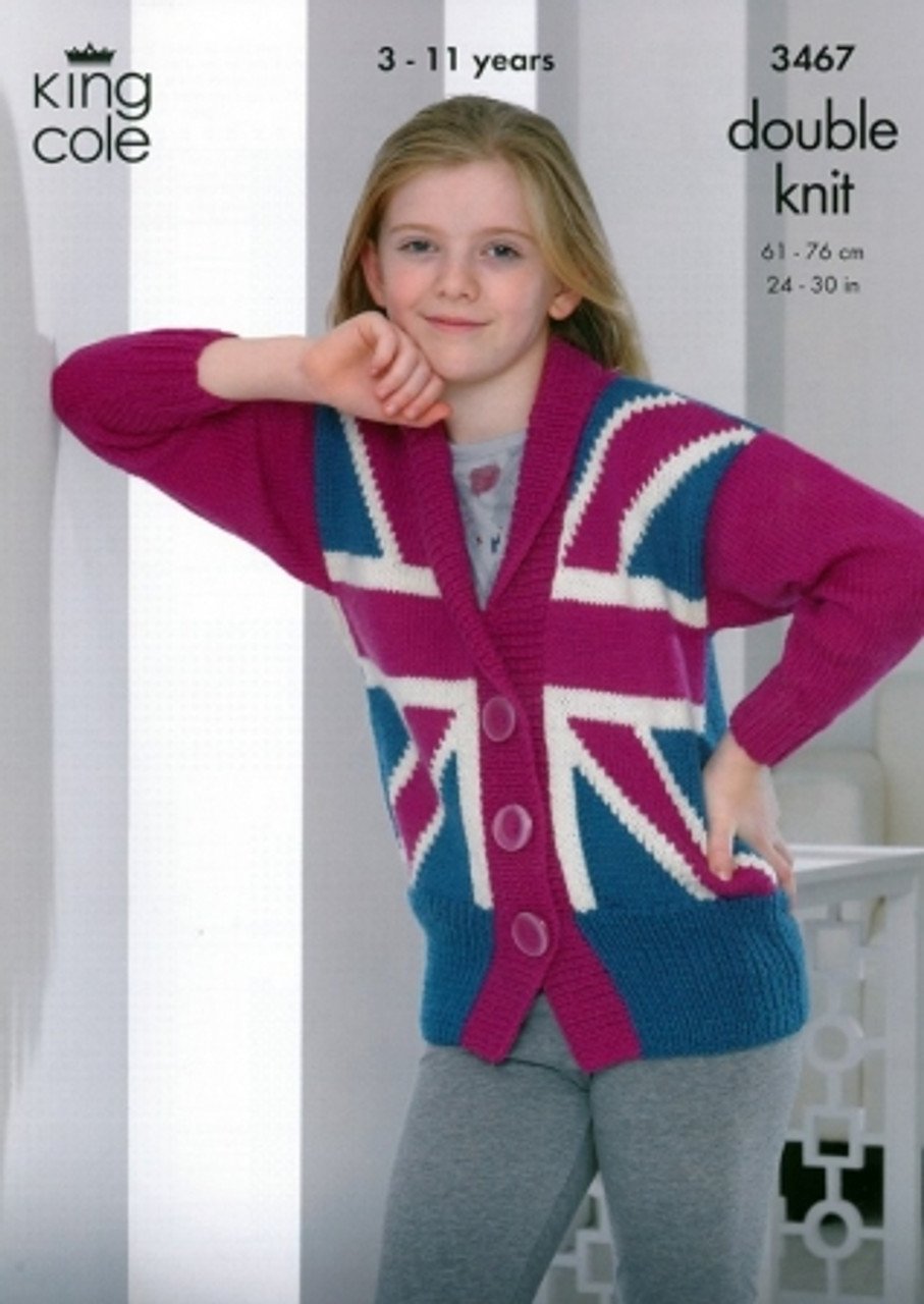 King Cole Union Flag Childrens Jumper and Cardigan Knitting Pattern Leaflet 3467