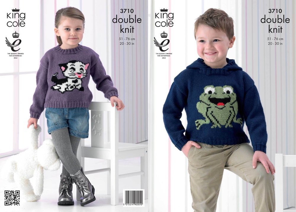 King Cole Frog and Cat Sweaters Knitting Pattern Leaflet 3710