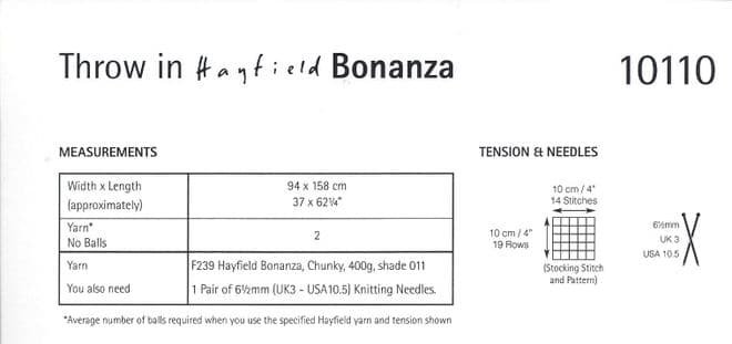 Hayfield Throw Knitting Pattern Leaflet 10110H/S 7 hayfield-bonanza-knitting-pattern-10110-throw-(2)-14158-p