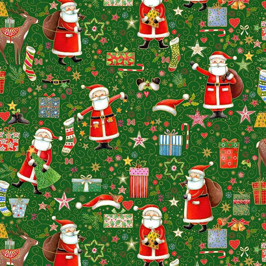Makower Jolly St Nick Magic 118/G Patchwork & Quilting Fabric