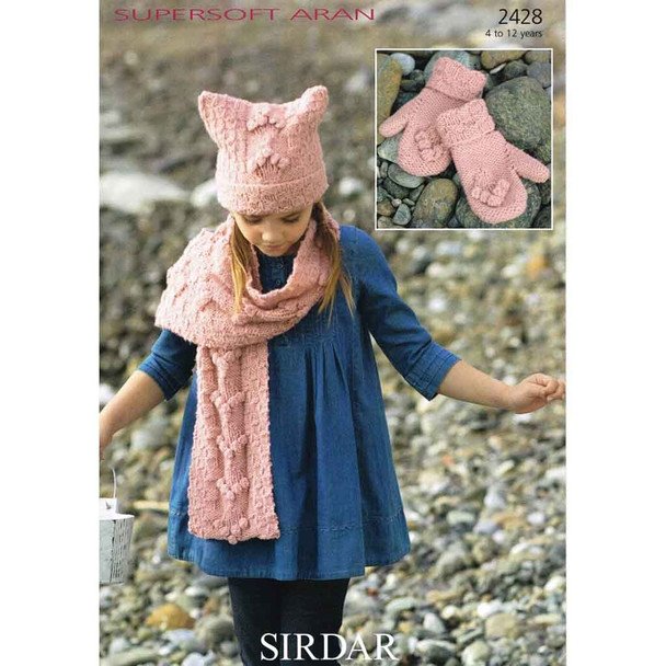 Sirdar Girl’s Hat, Scarf and Mittens Knitting Pattern Leaflet 2428