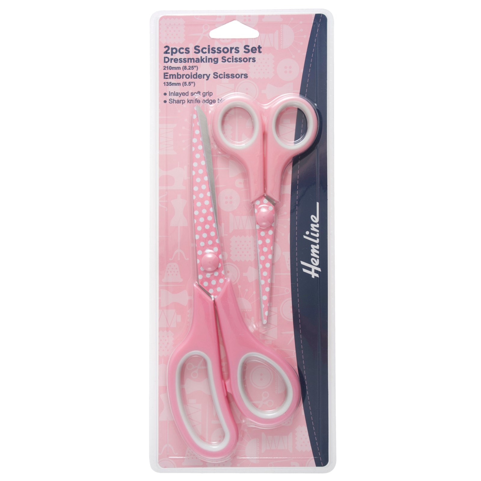 Hemline Scissors Set Dressmaking and Embroidery Polka Dot 2 Piece Pink