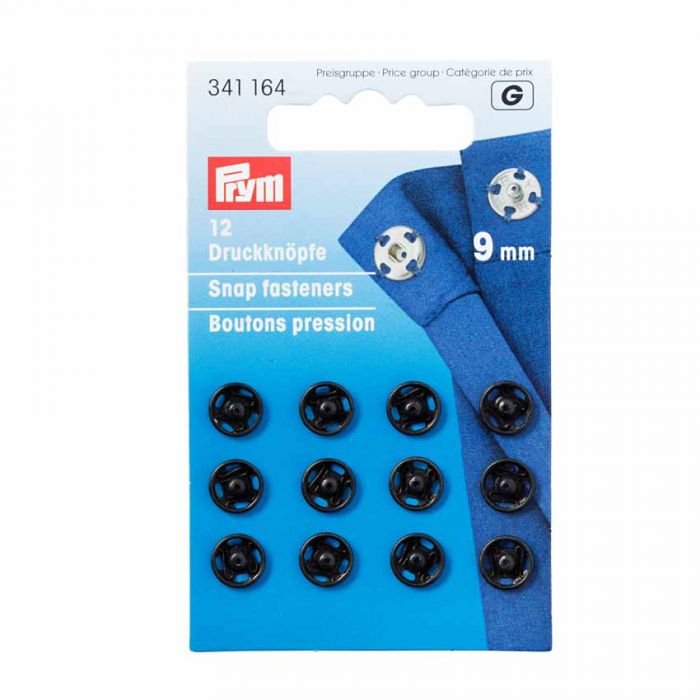Prym Sew On Snap Fasteners Black 9mm
