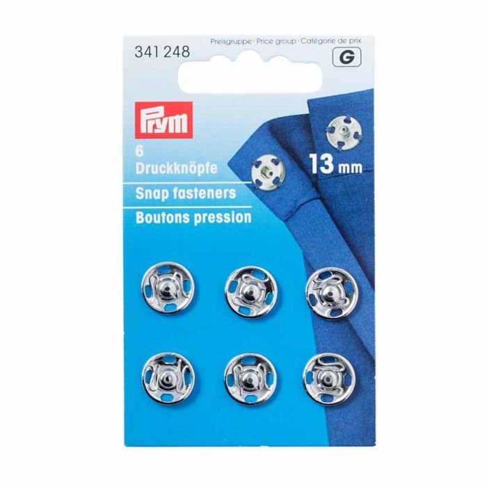Prym Sew On Snap Fasteners Silver 13mm