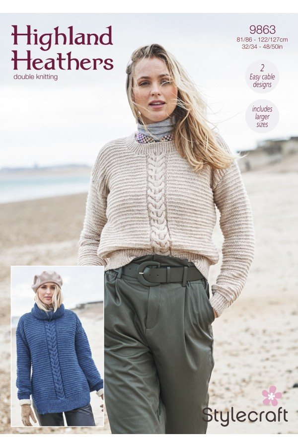 Stylecraft Round and Polo Neck Sweaters Knitting Pattern Leaflet 9863H