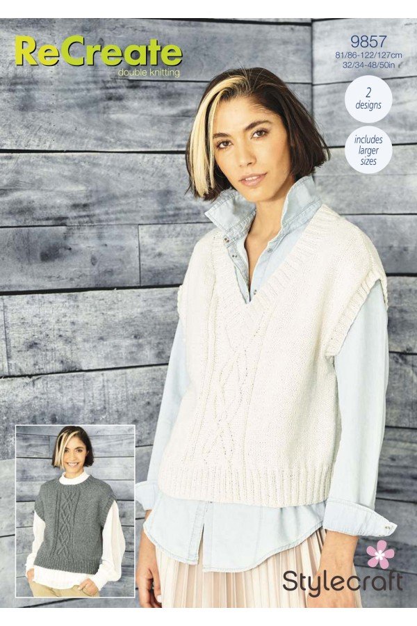 Stylecraft Round and V Neck Tank Tops Knitting Pattern Leaflet 9857H